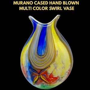 Cased Hand Blown Multi Color Swirl Vase